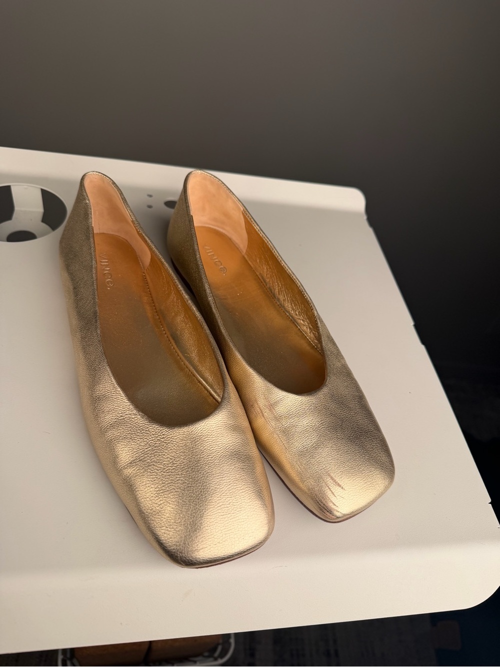 Vince Metallic Gold Leather Ballet Flats